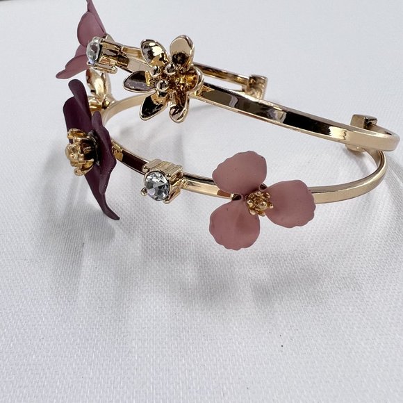 🌸🌼💕 Host Pick - NWOT - Burgundy and Pink Flowers on Gold Tone Bracelet - Picture 5 of 8